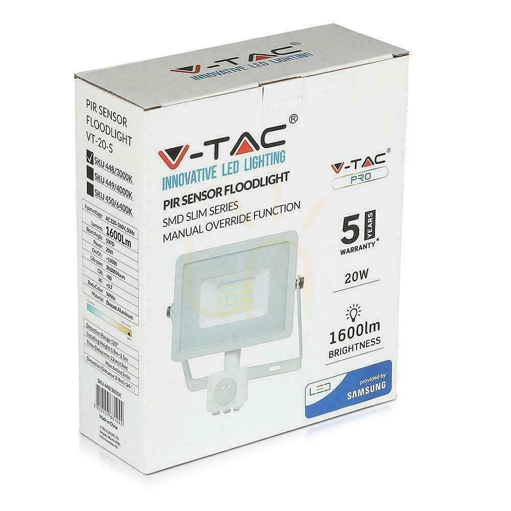 Display V-TAC 20W LED-projektor SAMSUNG CHIP Rörelsesensor Avstängningsfunktion Vit VT-20-S-B 4000K 1600lm 5 års garanti V-TAC 20W LED-projektor SAMSUNG CHIP Rörelsesensor Avstängningsfunktion Vit VT-20-S-B 4000K 1600lm 5 års garanti