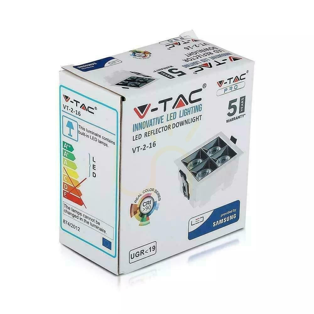 Förhandsvisning V-TAC Downlight SAMSUNG CHIP 16W UGR19 CRI90+ 12st VT-2-16 5700K 1280lm 5 års garanti armatur V-TAC Downlight SAMSUNG CHIP 16W UGR19 CRI90+ 12st VT-2-16 5700K 1280lm 5 års garanti armatur