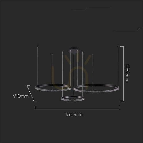 Kontrollera LED-pendellampa 57W 6840lm 4000K svart 5 ringar 151 cm VT-7824 V-TAC