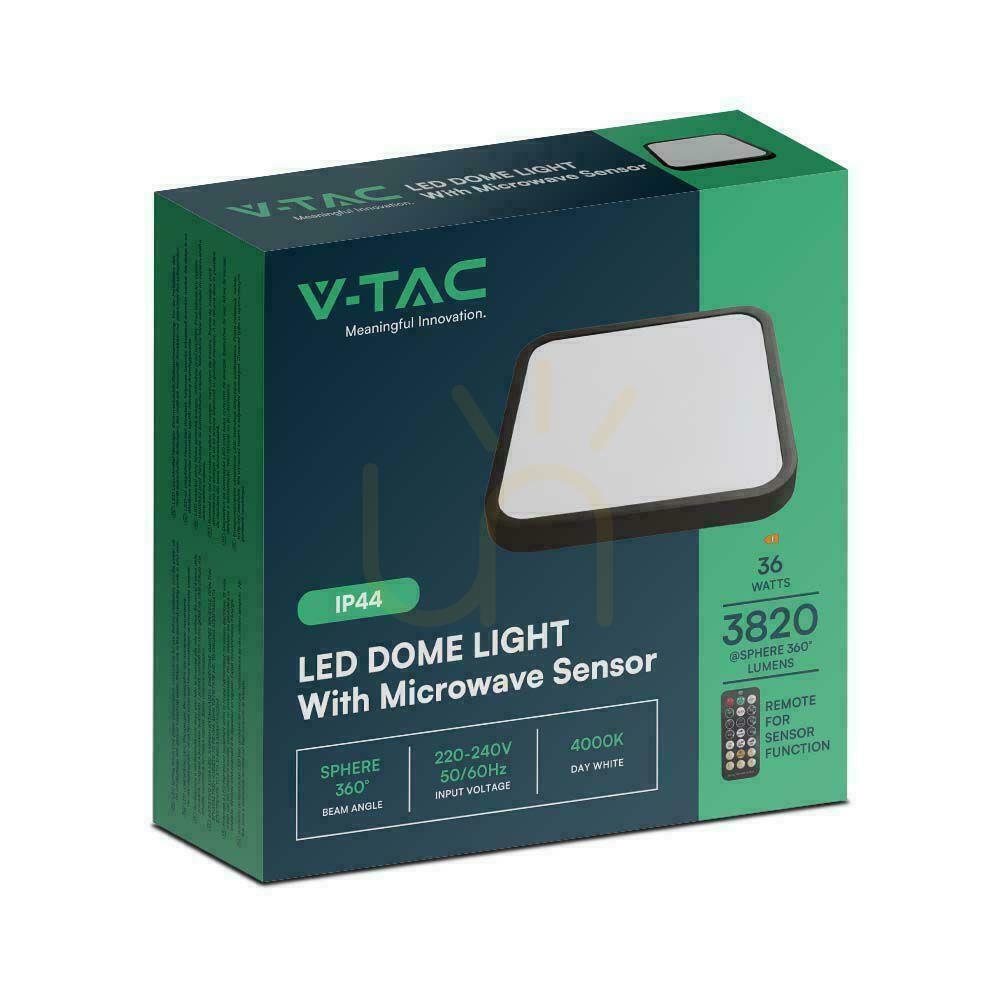 Visa Plafond V-TAC 36W LED Square 42x42cm Ytmonterad Pilot Rörelsesensor IP44 Svart VT-8630S 4000K 3820lm Plafond V-TAC 36W LED Square 42x42cm Ytmonterad Pilot Rörelsesensor IP44 Svart VT-8630S 4000K 3820lm