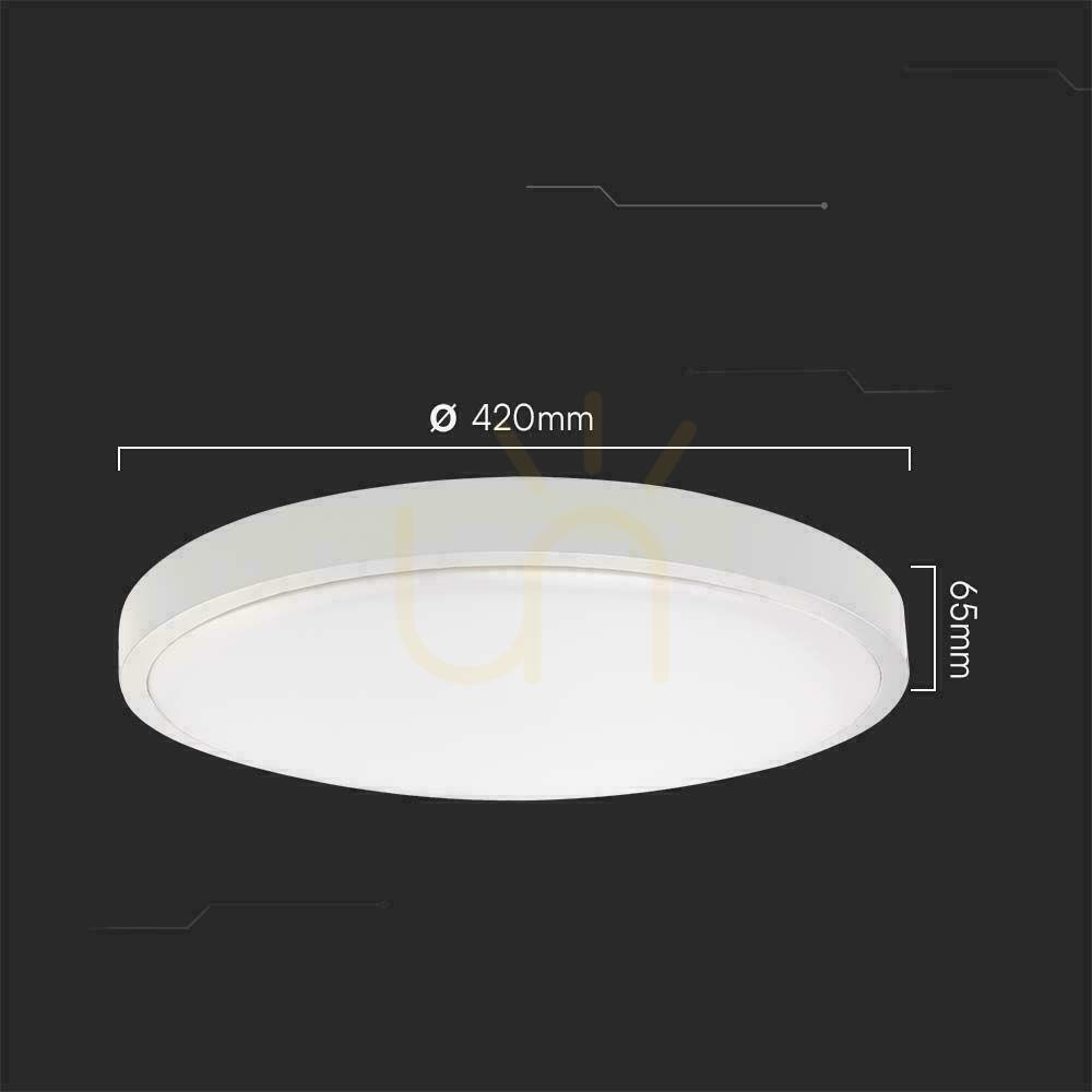 Kontrollera Plafond V-TAC 36W LED rund 42cm utanpåliggande pilot rörelsesensor IP44 vit VT-8630S 4000K 3820lm Plafond V-TAC 36W LED rund 42cm utanpåliggande pilot rörelsesensor IP44 vit VT-8630S 4000K 3820lm