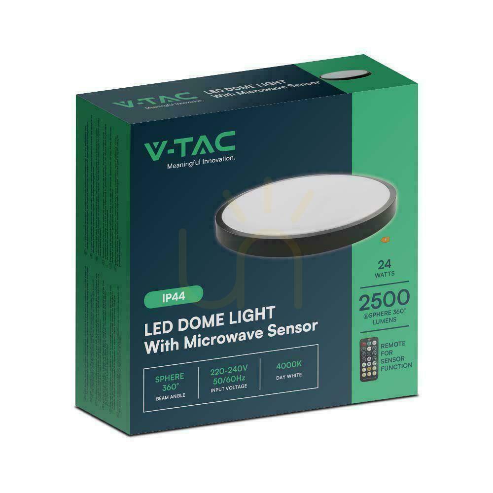 Display Plafond V-TAC 24W LED Rund 35cm Utanpåliggande Pilot Rörelsesensor IP44 Svart VT-8624S 4000K 2500lm Plafond V-TAC 24W LED Rund 35cm Utanpåliggande Pilot Rörelsesensor IP44 Svart VT-8624S 4000K 2500lm