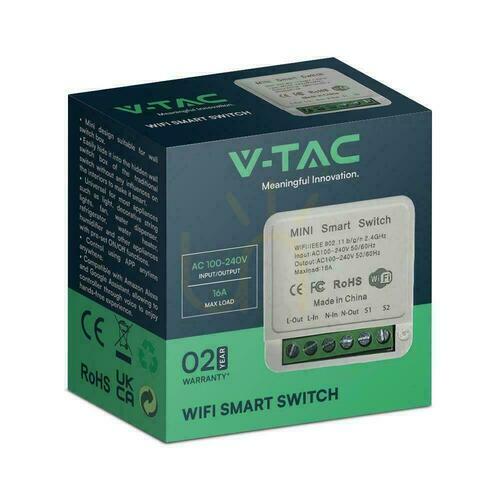Kontrollera V-TAC 2x5A trådlös Wi-Fi-brytare SMART LIFE TUYA Alexa Google Home VT-5102.