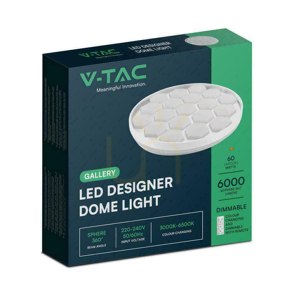 Visa Plafond V-TAC 60W BEEHIVE fi.49cm CCT Pilot TIMER VT-8569 3000K-6500K 6000lm Plafond V-TAC 60W BEEHIVE fi.49cm CCT Pilot TIMER VT-8569 3000K-6500K 6000lm