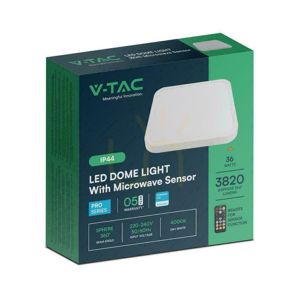 Förhandsvisning Plafond V-TAC 36W LED SAMSUNG CHIP Square 42x42cm Ytmonterad Pilot Rörelsesensor IP44 Vit VT-8630S 4000K 3820lm 5 års garanti Plafond V-TAC 36W LED SAMSUNG CHIP Square 42x42cm Ytmonterad Pilot Rörelsesensor IP44 Vit VT-8630S 4000K 3820lm 5 års garanti