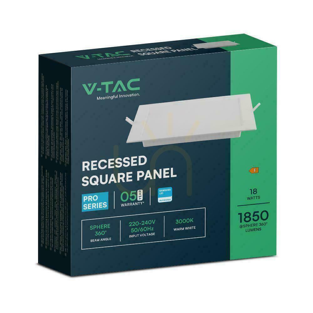 Visa V-TAC 18W LED SAMSUNG CHIP infälld panel fyrkantig 220x220mm VT-61018SQ-S 6500K 1980lm V-TAC 18W LED SAMSUNG CHIP infälld panel fyrkantig 220x220mm VT-61018SQ-S 6500K 1980lm