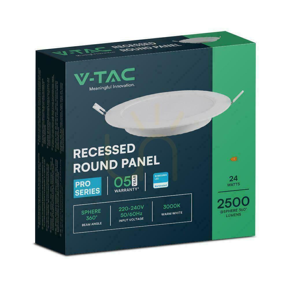 Visa V-TAC 24W LED SAMSUNG CHIP Infälld panel rund 294x29mm VT-61024RD-S 3000K 2500lm 5 års garanti V-TAC 24W LED SAMSUNG CHIP Infälld panel rund 294x29mm VT-61024RD-S 3000K 2500lm 5 års garanti