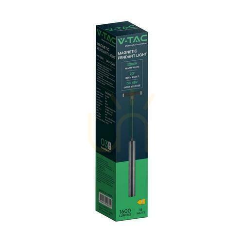 Kontrollera 48V V-TAC 15W LED 30st Svart VT-4214 3000K 1600lm 3 års garanti Pendel Magnetisk skenarmatur