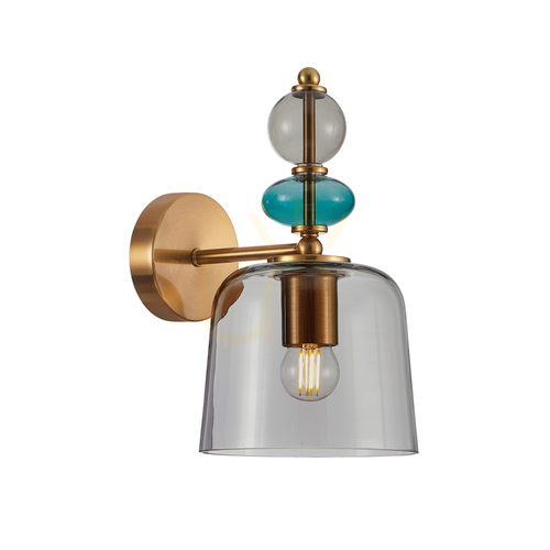 Kontrollera Italux Vägglampa Mässing Rökglas E27 1 ljus WL-27092B-MC-BRO