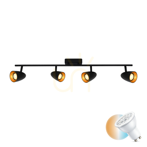 Kontrollera Italux Tino svart och guld 4-lampig GU10-spot SPL-36748-4-BK-GD