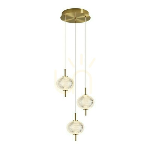 Kontrollera Italux Corado LED pendellampa 3-ljus guld med genomskinliga skärmar 35 cm PND-81418-3-BK-GD