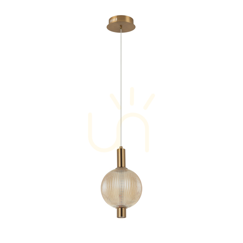 Kontrollera Italux Lenti LED-pendellampa guld med bärnstensfärgad skärm 7 W 3000 K PND-83631-1-AB-AMB