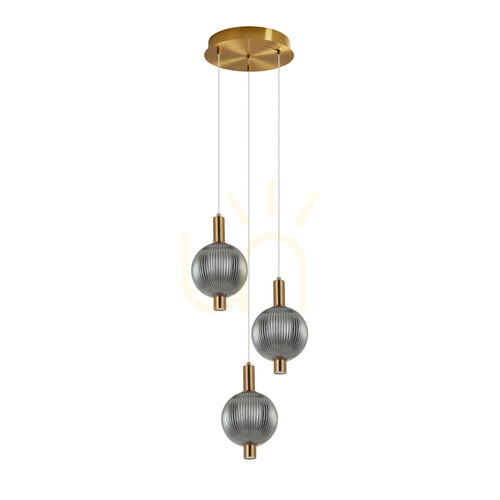 Kontrollera Italux Lenti LED-pendellampa, guldfärgad med rökfärgat glas, 35 cm PND-83631-3-BRO-SG