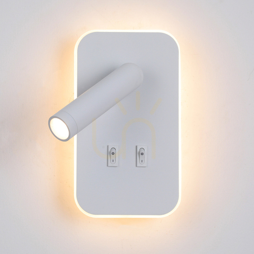 Kontrollera DORIA LED sänglampa, vit, 2 ljuspunkter med läsljus, Italux WL-83957-1-WH