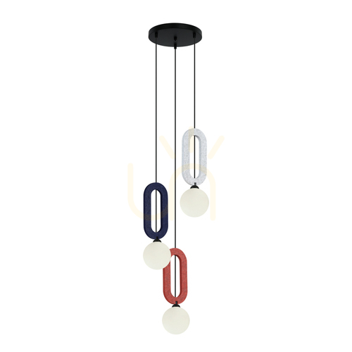 Kontrollera Italux Masso taklampa 3 ljus G9 grå blå röd 32 cm PND-59839-3-MLTI
