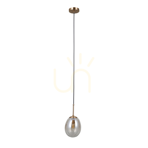 Kontrollera Italux Meolo pendellampa i guld med bärnstensfärgad skärm E14 Ø15 cm PND-40825-1-GD