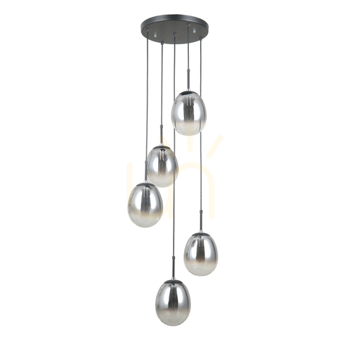 Kontrollera Italux Meolo 5-armad pendellampa svart rökglas E14 PND-40825-5-BK