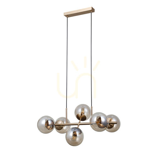 Kontrollera Italux Pendelarmatur Guld Amber 6L E14 Metallglas PND-1098-6-HB