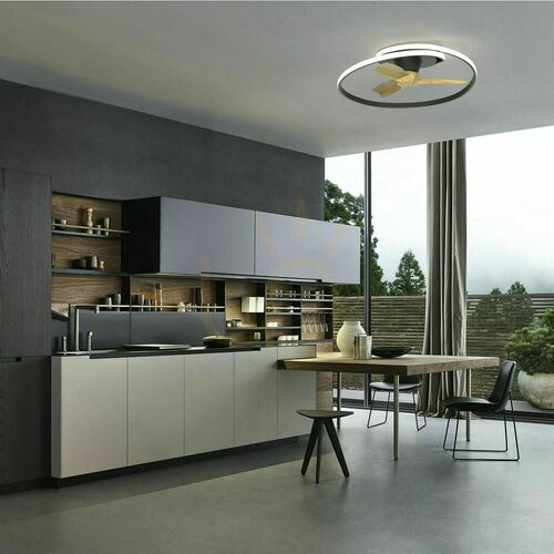 Kontrollera Mantra OCEAN 8236 takfläkt med LED-belysning, svart med träliknande blad