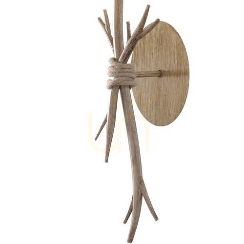 Kontrollera Mantra Sabina 6180 vägglampa E27 med beige tygskärm och träliknande finish