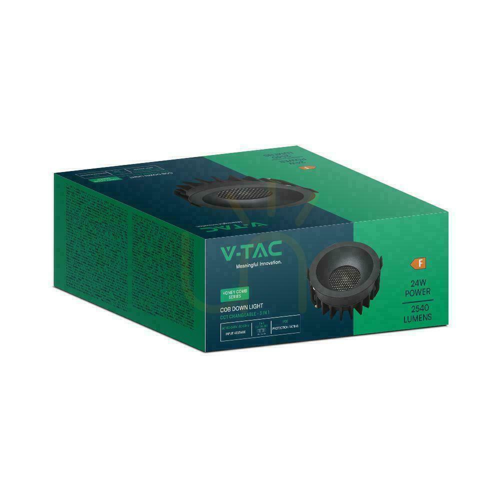 Kontrollera V-TAC LED Downlight 24W BRIDGELUX CHIP CCT-armatur Svart Raster Antireflex Honeycomb VT-17024 2540lm V-TAC LED Downlight 24W BRIDGELUX CHIP CCT-armatur Svart Raster Antireflex Honeycomb VT-17024 2540lm