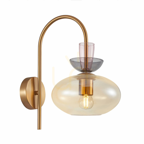 Kontrollera Italux Fanda vägglampa guld bärnstensglas E27 WL-31882-1-GD-AMB
