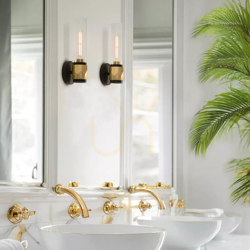 Kontrollera Ellison vägglampa IP44 - 1 ljuskälla - Svart med mässing Heritage Brass Elstead