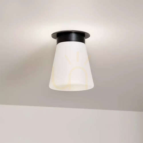 Kontrollera Albers plafond - 1 ljuskälla - svart, skärm i opalglas Elstead