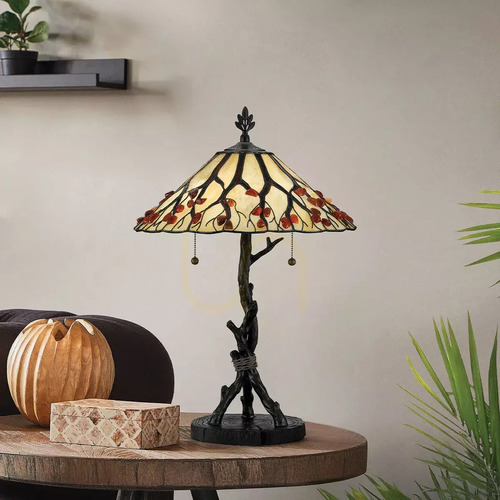 Kontrollera Whispering Tiffany-bordslampa - 2 ljuskällor - Valiant brons Elstead