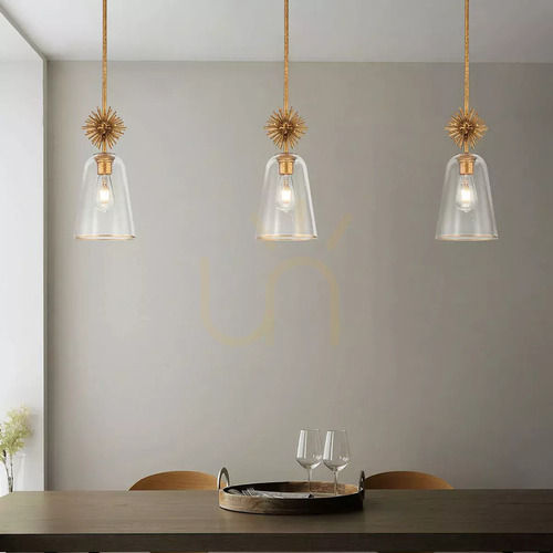 Kontrollera Liten pendellampa Staring med klar glasskärm - 1 ljuskälla - Patinerat guld Elstead