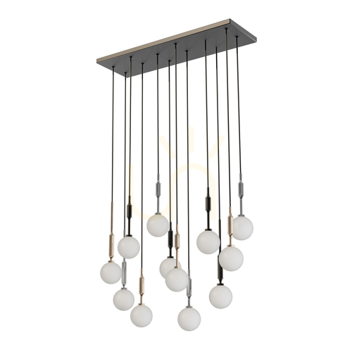 Kontrollera Pendant Light Ero Open Design Highlights vit opal 14 ljus metall glas 800x250 mm
