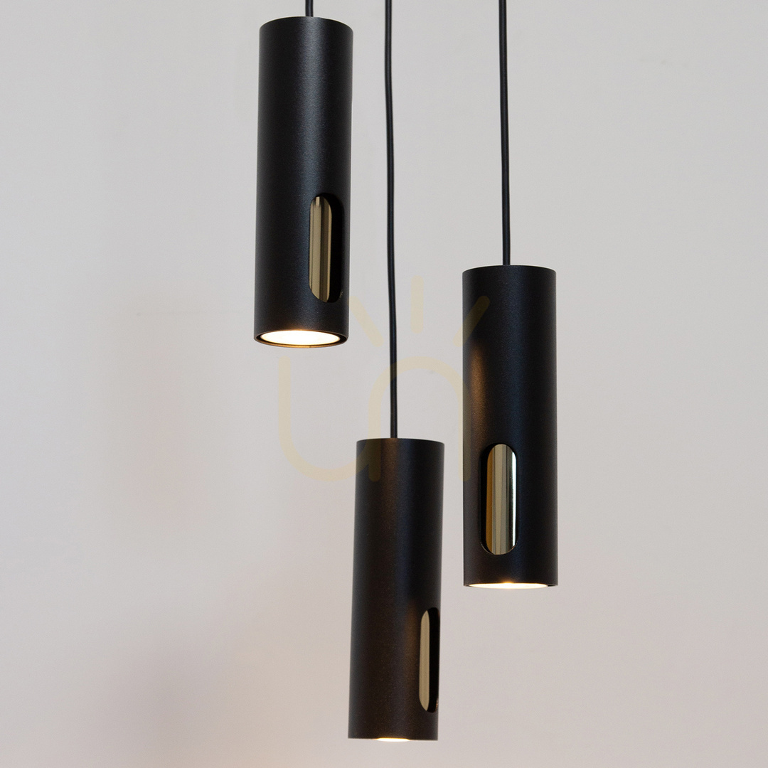 Utsikt Pendellampa Sigma FLOW 3-flammig svart/guld 41222 Pendellampa Sigma FLOW 3-flammig svart/guld 41222