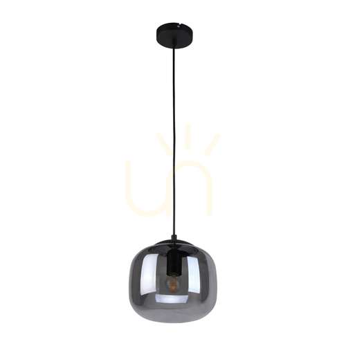 Kontrollera Italux Calto pendel, rökfärgat glas Ø22 cm, blästrat svart, E27 max 40 W, PND-67705-1-BK-SG