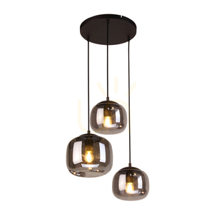 Italux Calto pendellampa med 3 E27-socklar, svart och rökfärgat glas PND-67705-3-BK-SG small 1