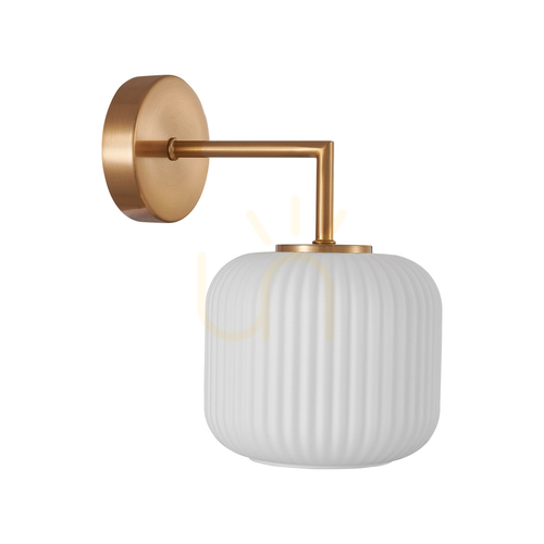 Kontrollera Italux vägglampa guld vit glas E27 25 cm WL-408817-1-HBR-WH