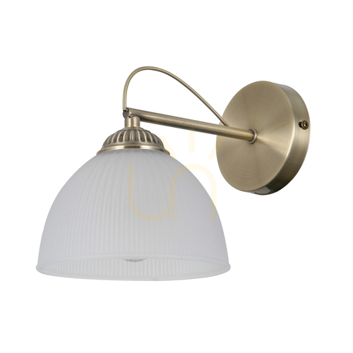 Kontrollera Italux Moreti E27 vägglampa antik mässingsfinish, vit opal kupa WL-40623-1-AB