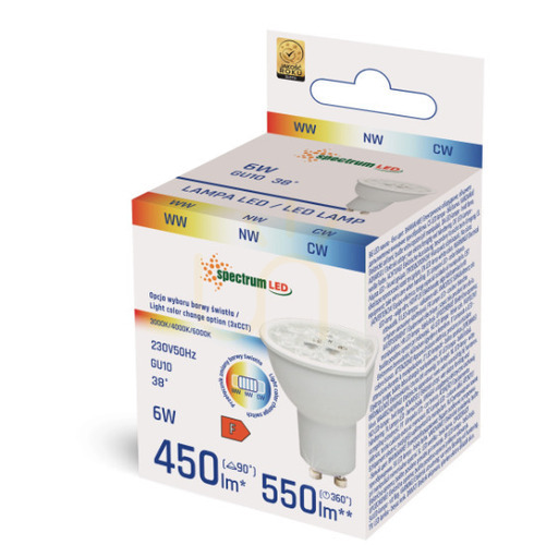 Kontrollera LED 6W GU10 CCT-glödlampa - 3000/4000/6000K - variabel ljusfärg.