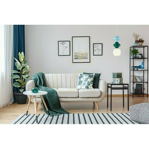 Kontrollera Italux Latera blågrön pendellampa med vit skärm E14 18 cm PND-94331A-1S-MLTI