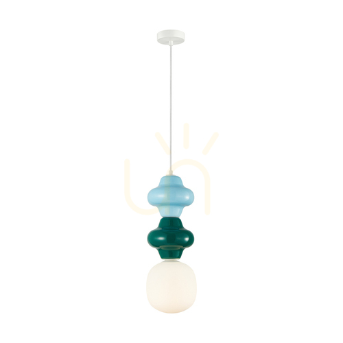 Kontrollera Italux Latera pendellampa vit blå glas E14 18 cm PND-94331A-1S-MLTI
