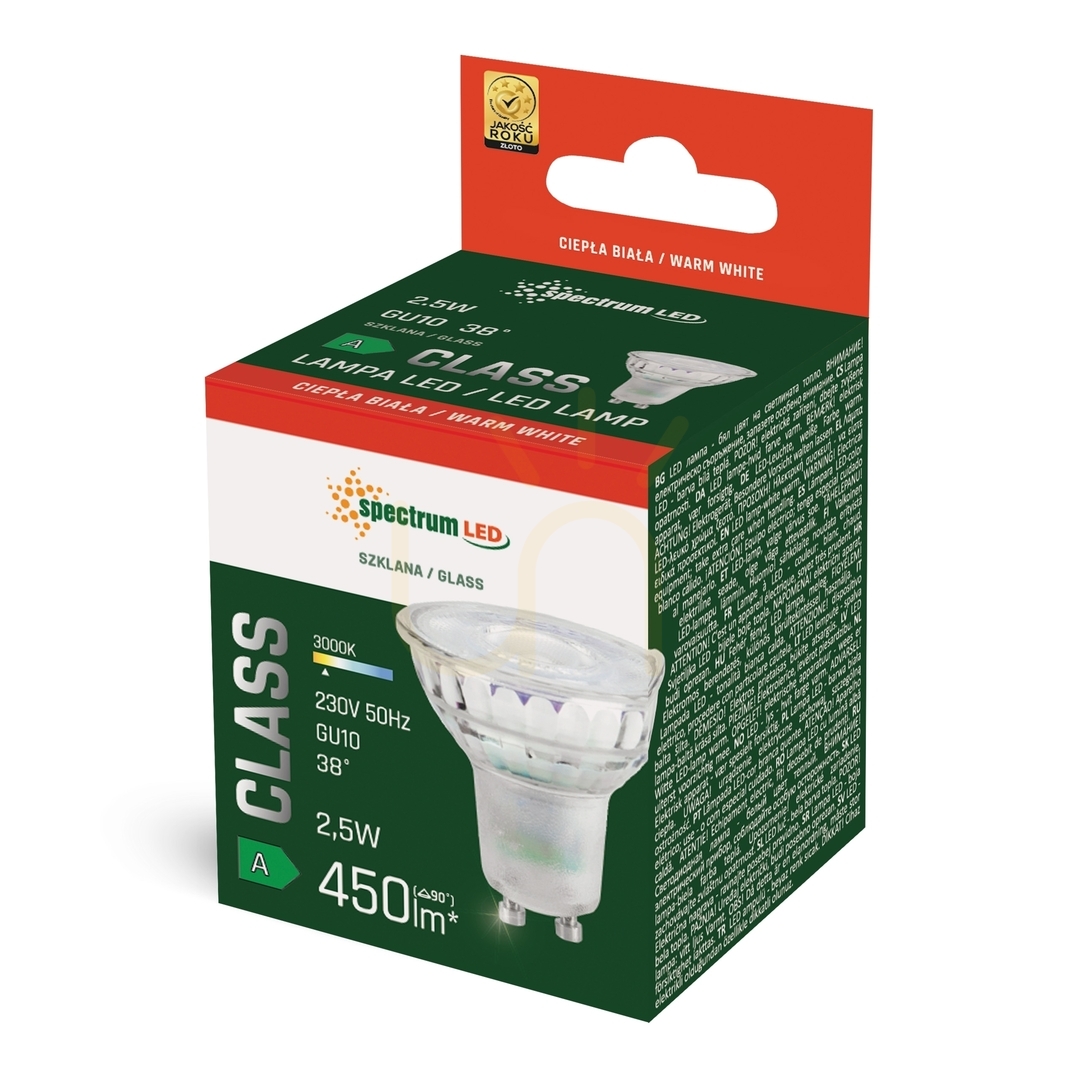 Utsikt Led Gu10 230 V 2,5 W Smd A Class Ww med glaslins 38st spektrum Led Gu10 230 V 2,5 W Smd A Class Ww med glaslins 38st spektrum
