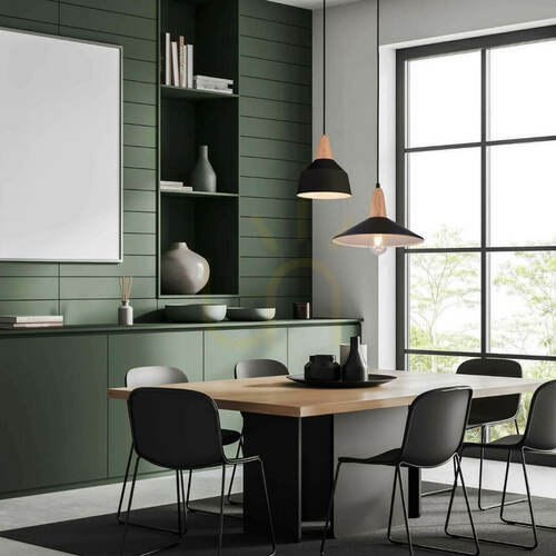 Kontrollera Pendant Light Zambelis 1xE27 Svart Matt Aluminium Trä 33 cm