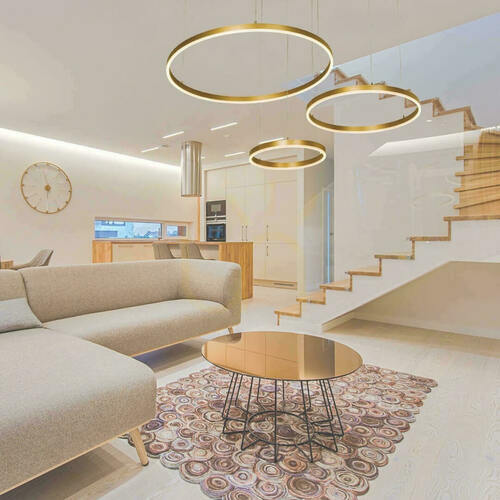 Kontrollera Pendellampa Zambelis LED 136W 3000K matt guld dimbar 40-60-80 cm