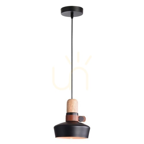 Kontrollera Pendellampa Zambelis svart matt metall trä läder E27 20 cm