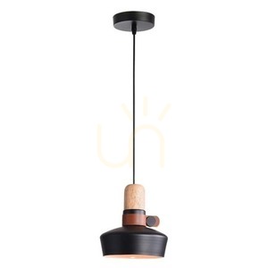 Pendellampa Zambelis svart matt metall trä läder E27 20 cm small 0