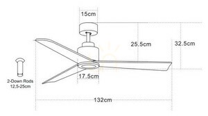 Plafondfläkt Zambelis svart matt metall trä 132 cm small 2