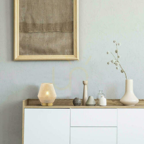 Kontrollera Bordslampa E27 MAX 40W Glas Cognac &amp; Mässing ON OFF Switch ZAMBELIS