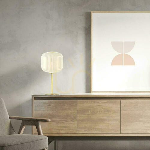 Kontrollera Bordslampa E27 MAX 40W Glasmaterial Vit &amp; Mässing ON OFF Switch ZAMBELIS