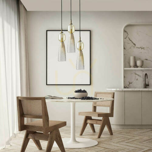 Kontrollera Zambelis 23010 pendellampa i glas 3×E14, svart och antikmässing, Ø38 cm