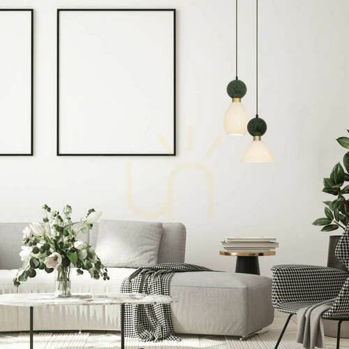 Kontrollera Pendellampa Zambelis E14 grön marmor mässing svart 16 cm