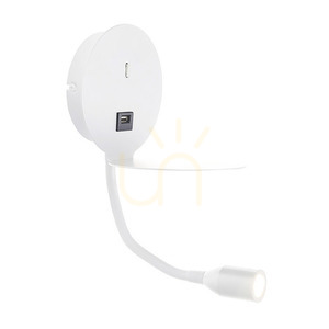 Zambelis H58 mattvit LED-vägglampa för läsning med hylla och USB, 3 W 3000 K small 0